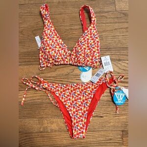 WET Poppy Floral Print Tie Bikini Set Top (M) Bottom (L)